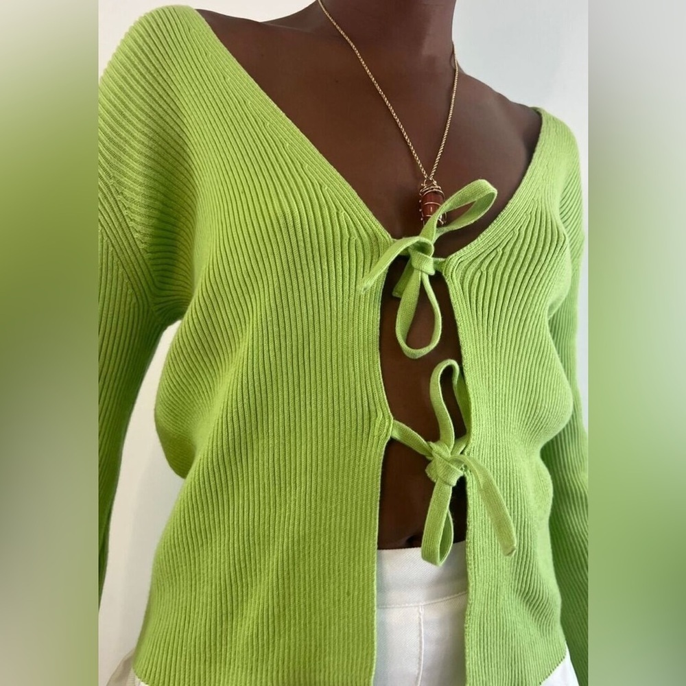 Rationalle Clara knit ribbed cardigan tie front XS Garmentory - Picture 2 of 8